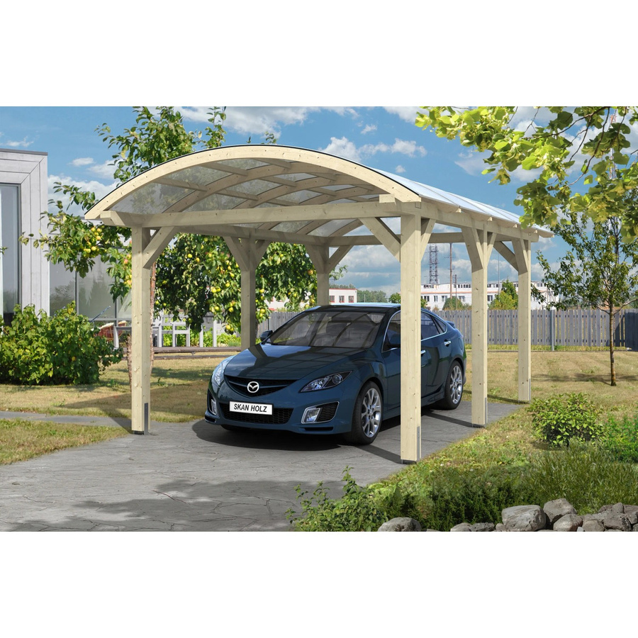Skan Holz Carport Franken Bogendach aus Fichte Leimholz in Beige mit Doppelstegplatten aus Polycarbonat B/T: 376 x 541 cm, Höhe: 293 cm - Bild 2