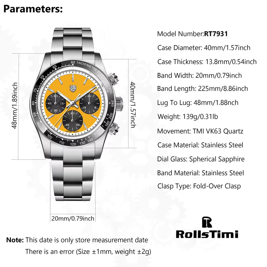 RollsTimi Chronograph, Quarz, Edelstahl, Saphirglas, Herren - Bild 5