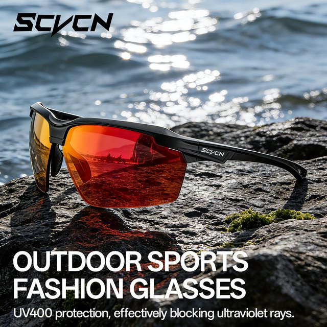 SCVCN Sportsonnenbrille, Vollrand, Kunststoff, Schwarz, Unisex, polarisiert - Bild 1