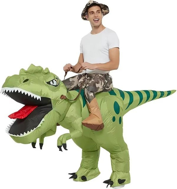 Aufblasbares T-Rex-Kostüm für Erwachsene, Dinosaurier, Grün - Bild 1