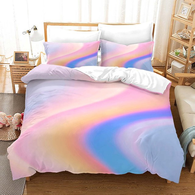 Bettwäsche-Set mit Regenbogen-Farbverlauf und Wolken-Print von Binchi Fitness, mehrfarbig, B/H: 140 x 210 cm - Bild 1
