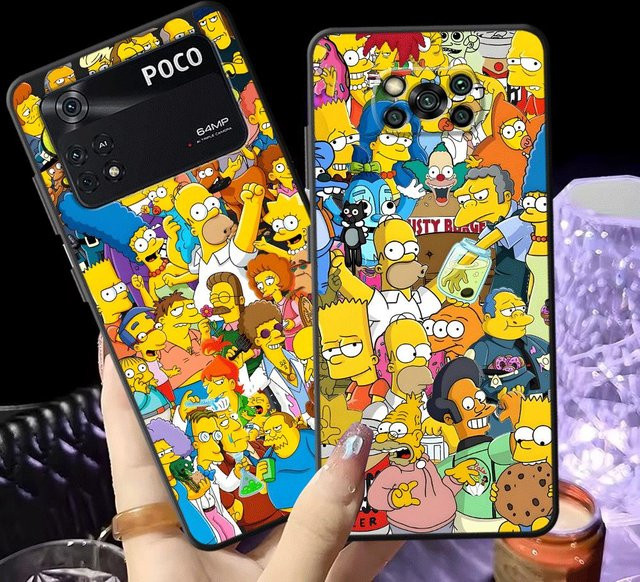 Schwarze Handyhülle mit The Simpsons Cartoon Motiv für Xiaomi Poco Modelle - Bild 1