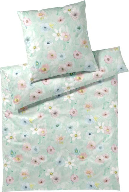 Bettwäsche PASTEL Batist aus Baumwolle mit floralem Design in Blau und Multicolour, Set bestehend aus Bettbezug und Kopfkissen, B/H: 155 x 220 cm und 80 x 80 cm - Bild 1