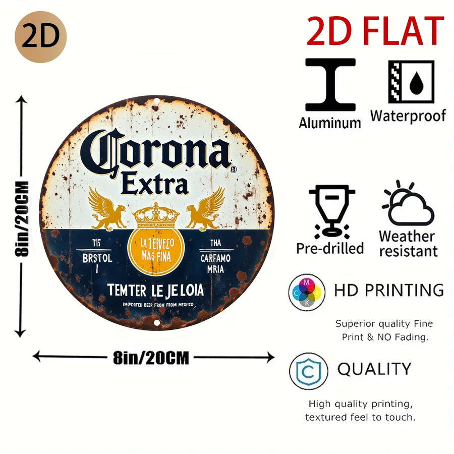 Vintage Corona Extra Beer Logo Metallschild mit Adler- und Kronen-Design, mehrfarbige Wandkunst aus Metall, B/H: 20 x 20 cm - Bild 2
