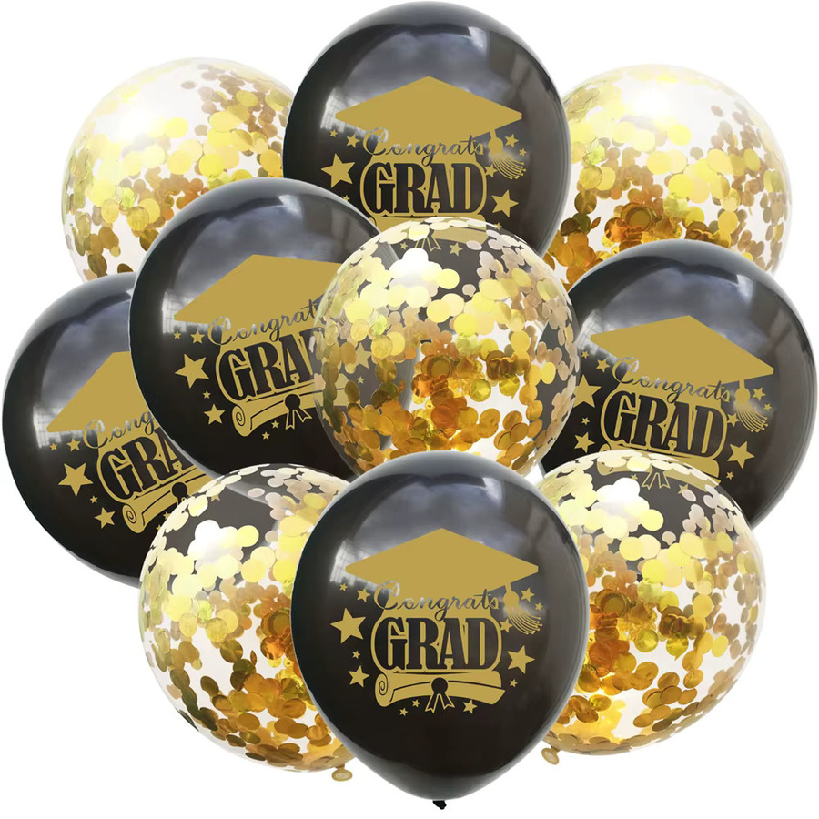 10 Stück KUKUZHU Glückwunschballons aus Latex in Gold und Schwarz mit Konfetti für deine Party-Dekoration - Bild 2