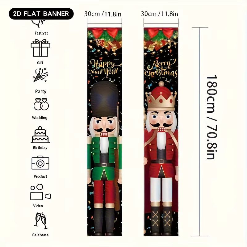 VIKAMA Weihnachts Banner Couplet mit Nussknacker Soldat als 2D Flat Dekoration für Weihnachten und Neujahr, Multicolor, Rechteckig - Bild 5