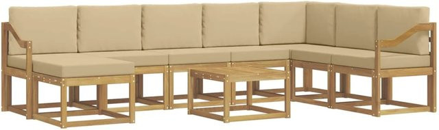 vidaXL Outdoor-Sofagarnitur aus Akazienholz in L-Form mit Kissen und Ottoman, 9-teiliges Set in Weiß und Beige - Bild 1