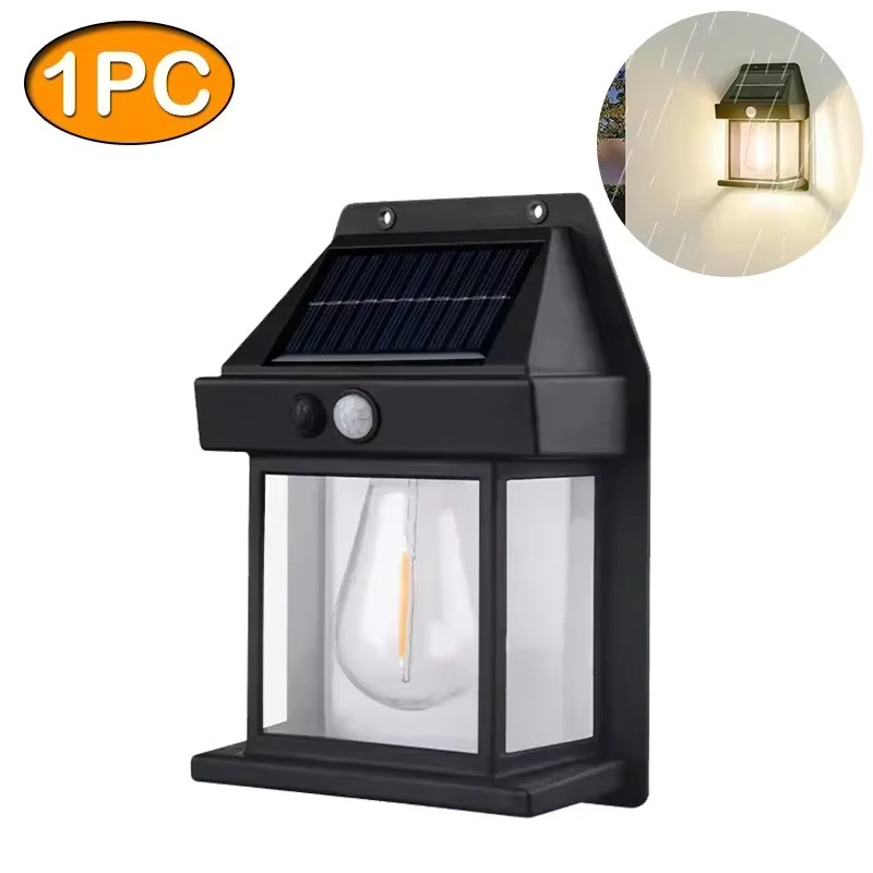 XIWANGFIRE Solar-Wandleuchte in Schwarz mit warmweißem Licht für Garten, Balkon und Außenbereiche - Bild 7