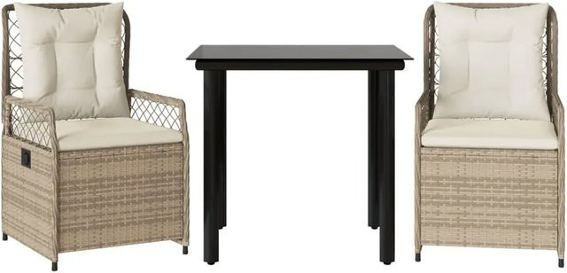 vidaXL 3-teilige Garten-Essgruppe aus Polyrattan mit Kissen in Beige und Glasplatte - Bild 1