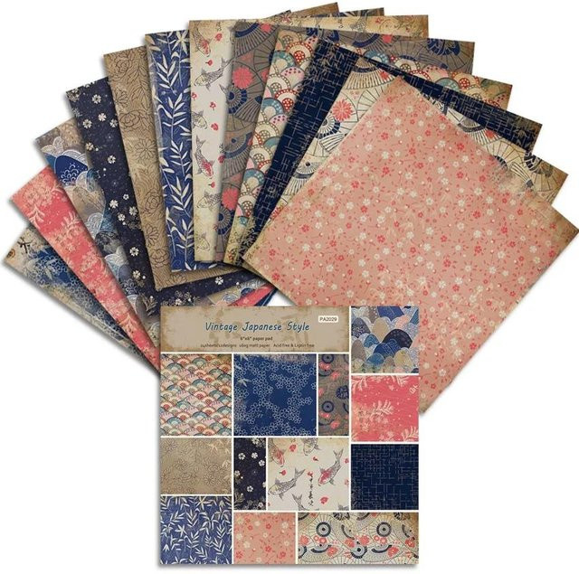24 Blatt Vintage-Papierblöcke im japanischen Stil von Yiran Furniture, Mehrfarbig, Matt, für Scrapbooking und Kunsthintergründe - Bild 1
