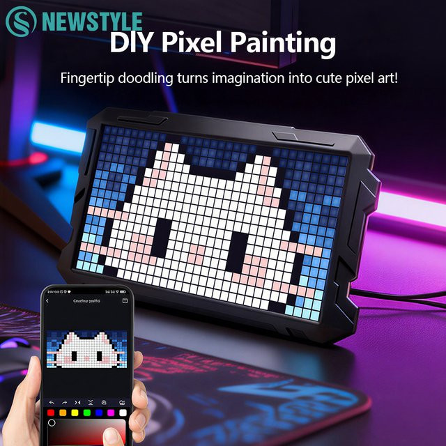 Intelligentes Bluetooth Pixel-Rahmen Nachtlicht mit RGB-LED-Display, Programmierbare Digitale Kunst-Uhr für DIY-Animationen, Schwarz, B/H: 32 x 32 cm - Bild 1