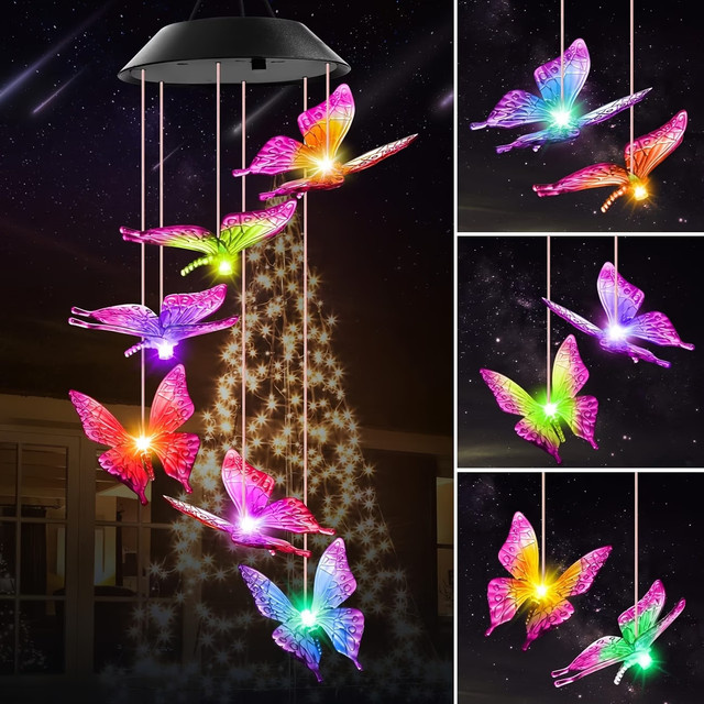 Peach Forest Solar-Schmetterlings-Windspiel mit Farbwechsel-LED in Multicolour für Garten und Terrasse - Bild 1