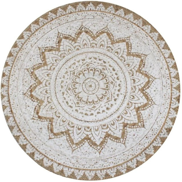 vidaXL Jute Teppich Rund mit Ornament-Design in Weiß, Durchmesser: 150 cm - Bild 1