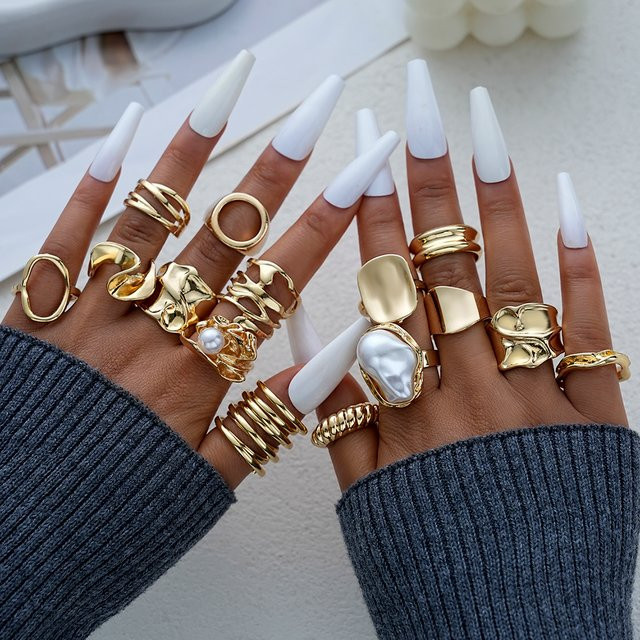 Ring-Set vergoldet, Perle, Vintage, Damen - Bild 1