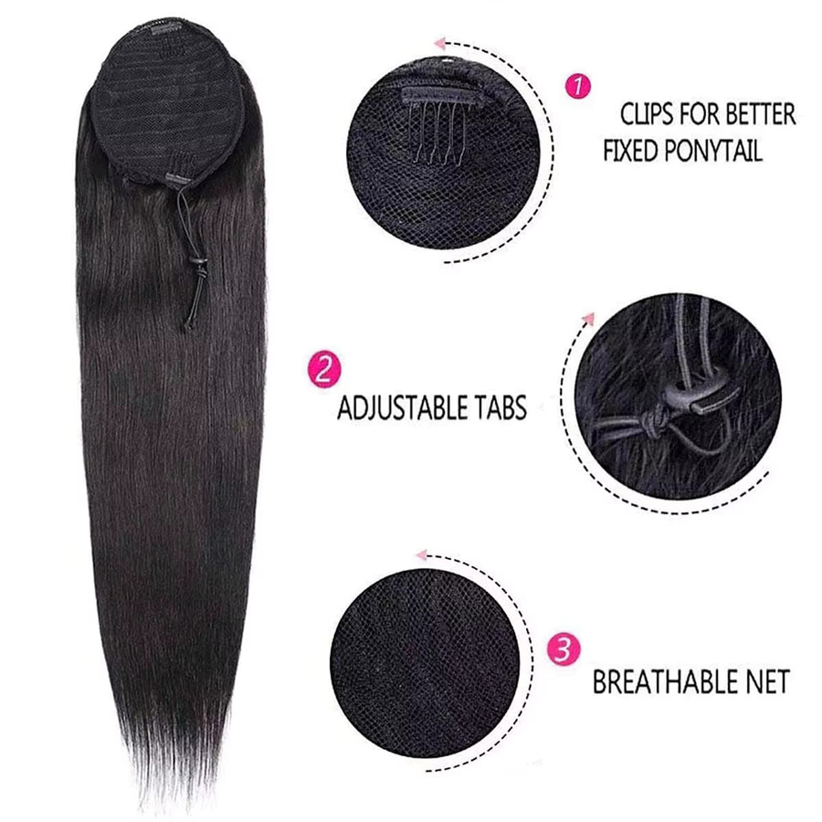 Dula A Hair Clip-in-Pferdeschwanz, Remy-Echthaar, schwarz, glatt - Bild 3