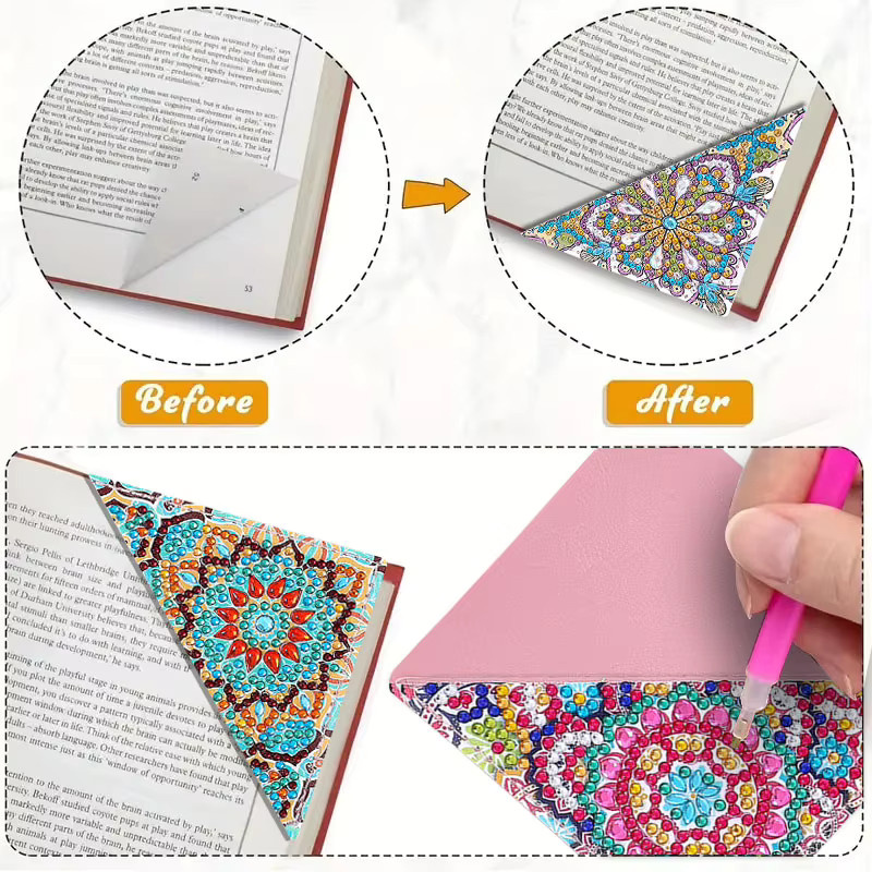 Set mit 4 DIY Mandala-Blumenmuster Diamantkunst Ecklesezeichen aus Kunststoff in Multicolour für Bücher und Notizbücher - Bild 2