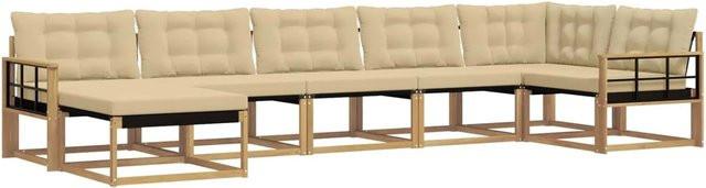 vidaXL Outdoor-Sofagarnitur L-Form aus Akazienholz mit 7 Teilen in Weiß und Beige - Bild 1