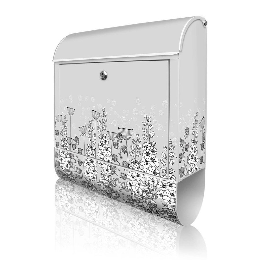 banjado Design Briefkasten weiß mit Motiv Wegesrand aus Stahl mit Zeitungsfach und A4 Einwurf, B/T/H: 38 x 13 x 47 cm - Bild 1