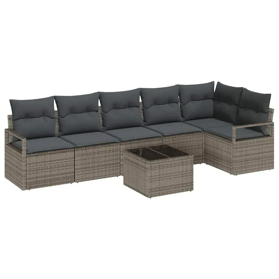 vidaXL 6-teiliges Garten-Sofa-Set aus Poly Rattan mit Kissen in Schwarz und Grau - Bild 2