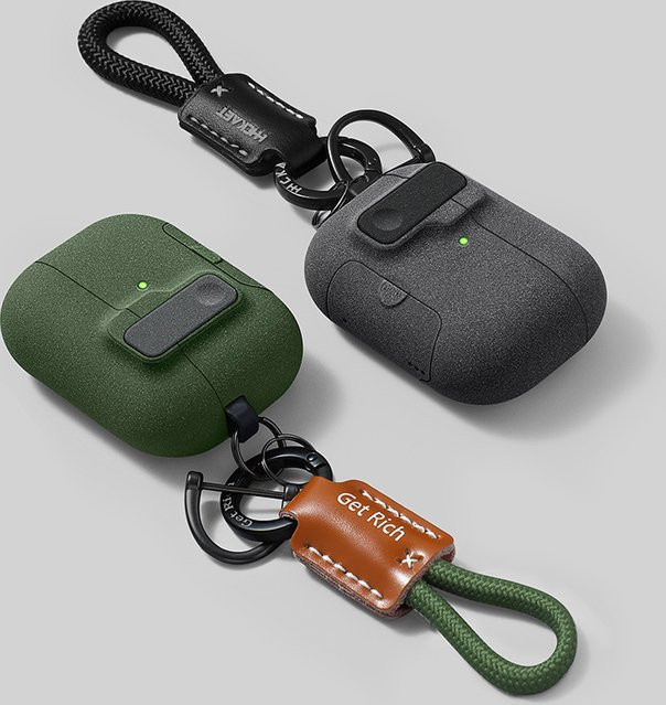 Schutzhülle für Apple AirPods Pro 2, 3 und 4 mit Magnetverschluss, integriertem Telefonständer und Haken, Farbe: Grün - Bild 1