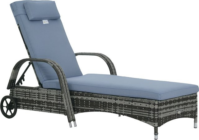 Outsunny Gartenliege aus Polyrattan und Metall mit Kissen, grau, verstellbar, B/T/H: 200 x 73 x 30-103 cm - Bild 1