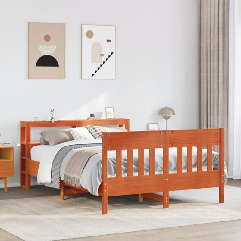 Massivholzbett aus Kiefer im Landhausstil von Vidaxl, Farbe Braun, B/T/H: 140 x 190 cm - Bild 1