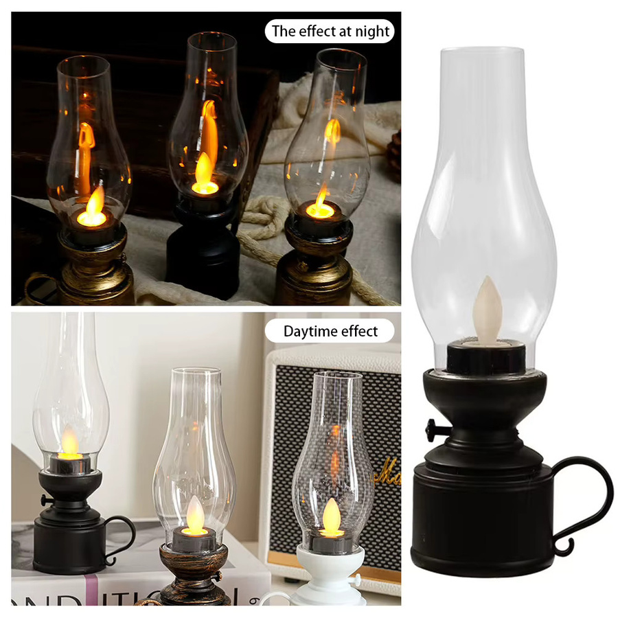 DOORSACCERY Vintage Kerosin Lampe als LED Nachtlicht mit flammenloser Kerzenfunktion für Halloween und antike Dekoration - Bild 3