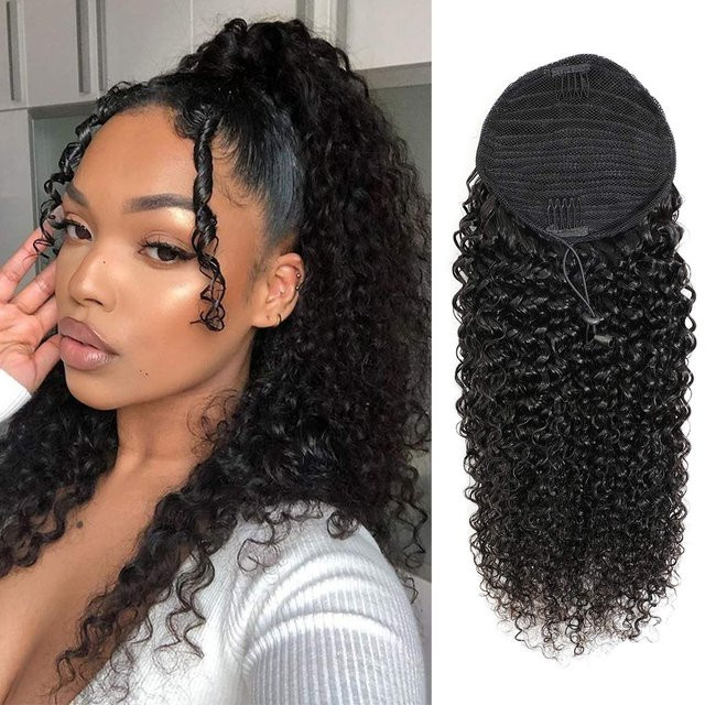 Dula A Hair Kinky Curly Pferdeschwanz mit Kordelzug, Brasilianisches Jungfrauenhaar, Unisex - Bild 1