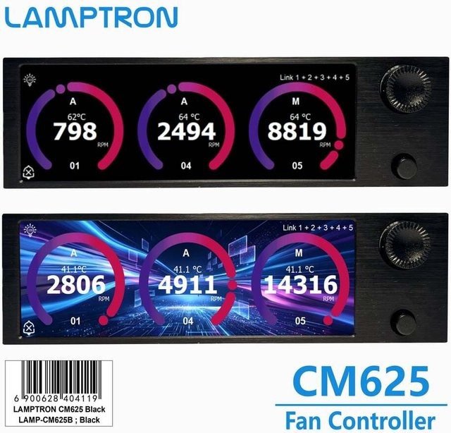 Lamptron CM625 Lüftersteuerung in Schwarz mit Vollfarbdisplay, Sprachinteraktion und benutzerdefinierten Benutzeroberflächen - Bild 1
