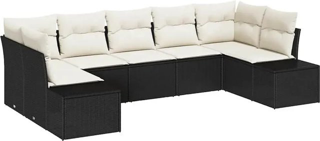 vidaXL Garten-Sofa-Set aus Poly-Rattan in Schwarz und Beige mit Kissen und Metallgestell - Bild 1