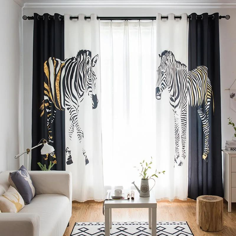 Yiran Furniture Blackout Vorhang im Zebra-Design, Nordischer Stil, Schwarz-Weiß, B: 55 cm, H: 120 cm - Bild 1