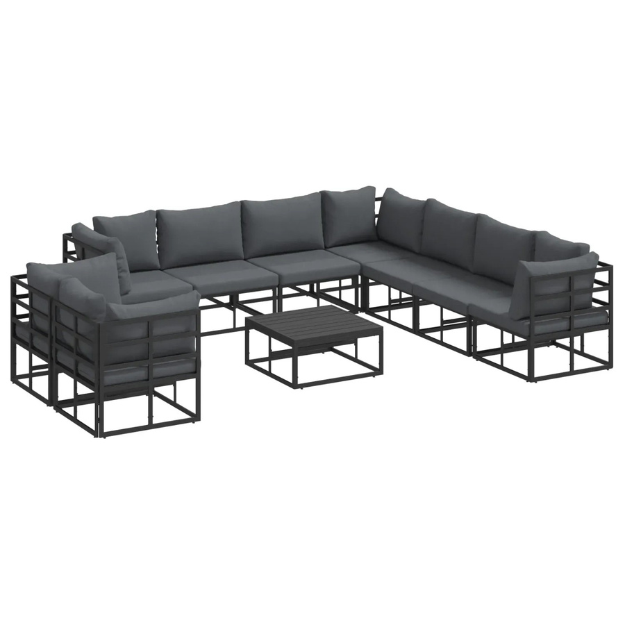 vidaXL Garten-Sofa-Set 10-teilig in Schwarz aus pulverbeschichtetem Aluminium mit Textilene-Stoff und Kissen - Bild 2