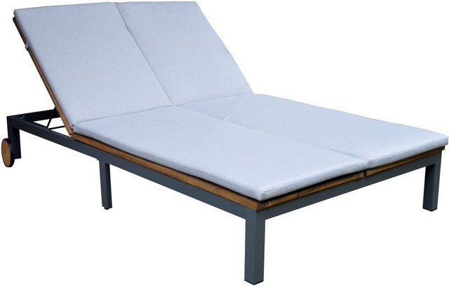 Doppel Sonnenliege aus Akazienholz mit Rädern von Prestige Home in Braun, B/T/H: 202 x 120 x 31 cm - Bild 1