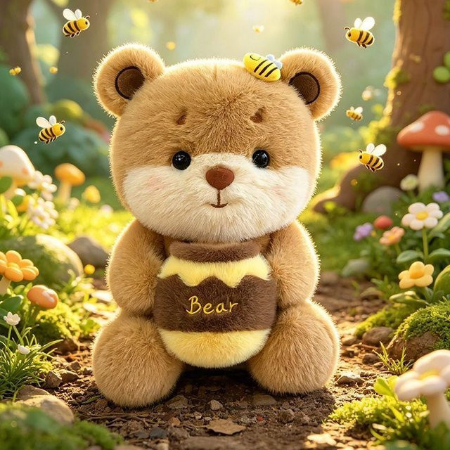 Honigbär Plüschtier Squishy, Kuscheltier mit Honigtopf und Bienen-Dekoration, 46cm, ab 14 Jahren - Bild 1