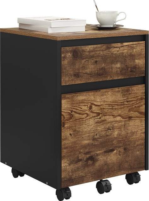 WOLTU Rollbarer Aktenschrank im Vintage-Design mit 2 Schubladen und Rollen als mobiler Büroschrank oder Schreibtischuntergestell für dein Home-Office - Bild 1