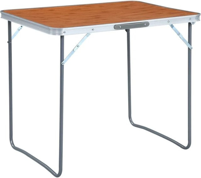 vidaXL Klappbarer Campingtisch mit Metallrahmen und MDF-Platte in Braun, B/T: 80 x 60 cm - Bild 1