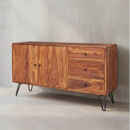 KADIMA DESIGN Sheesham Sideboard im Landhausstil aus Massivholz mit 3 Schubladen und 2 Türen, Farbe: Braun, B/T/H: 145 x 40 x 75 cm