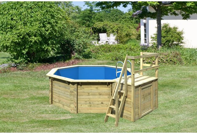Karibu Achteck Holzpool Modell 1 B Set aus Fichte in Blau und Grau, B/T/H: 400 x 400 x 124 cm - Bild 2
