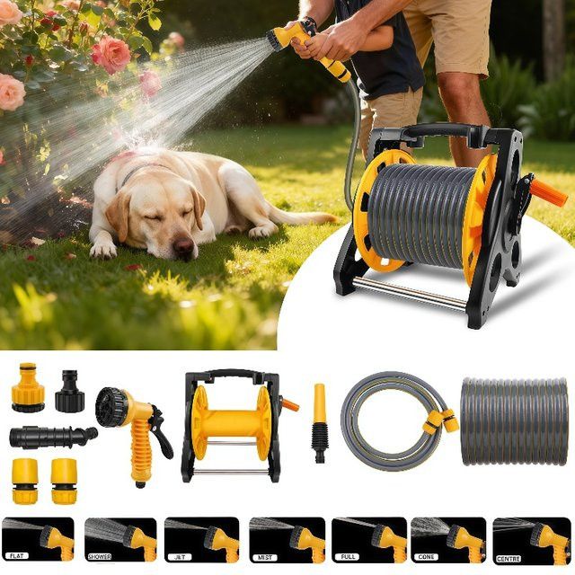 BRIEFNESS Schlauchrollenträger mobiler Ständer mit 7 Düsenmodi und Anti-Dreh-Mechanismus für Garten und Terrasse - Bild 1