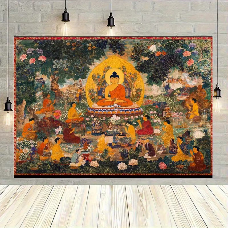 VIKAMA Tibetischer Buddhistischer Wandteppich mit goldenem Buddha Mandala in Gold und Multicolour - Bild 3