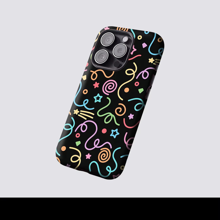 Potdemiel Handyhülle mit buntem Konfetti- und Sternchen-Design für iPhone 17 16 15 14 13 Pro Max Plus, robuste Einzel- und Doppelschicht-Schutzhülle, Mehrfarbig - Bild 2