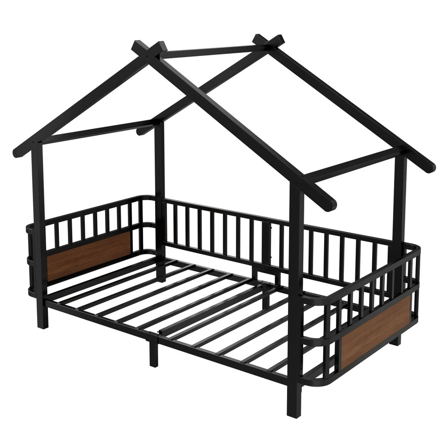 Merax Hausbett aus Metall mit Sicherheitsgitter für Kinder, Schwarz, B/T/H: 90 x 200 x 168,5 cm - Bild 2