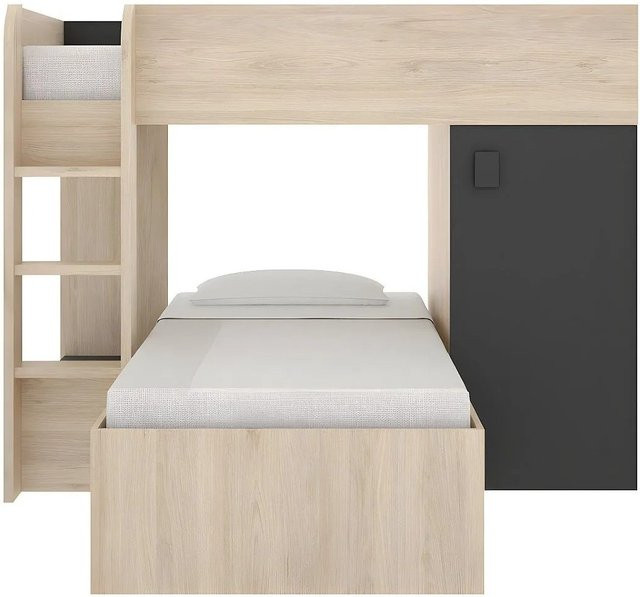 Vente-unique Etagenbett aus Massivholz in Anthrazitgrau und Naturfarben, Höhe: 255 cm, Breite: 90 cm, Tiefe: 190 cm - Bild 1