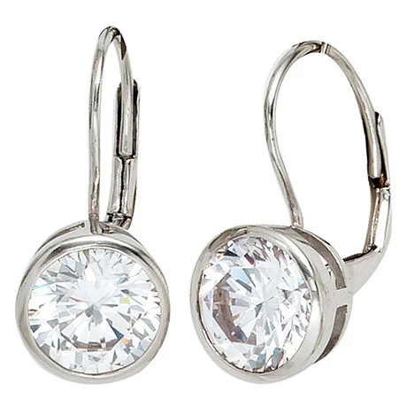 Colfem Ohrringe, 925 Sterling Silber, rhodiniert, 2 Zirkonia, rund - Bild 1