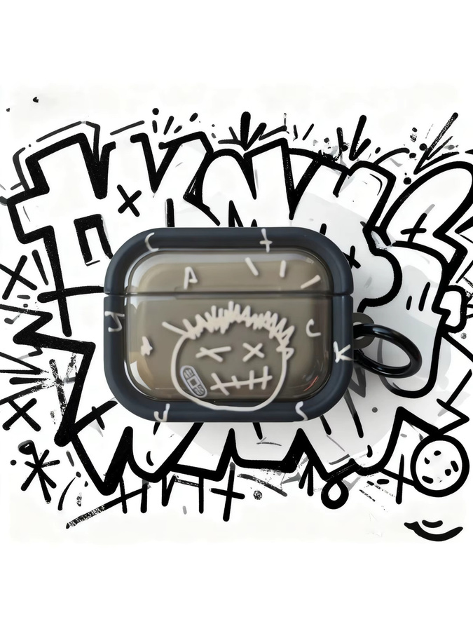 Transparentes Graffiti Design Schutzcase für Apple AirPods Pro und AirPods 4 in Blau - Bild 3