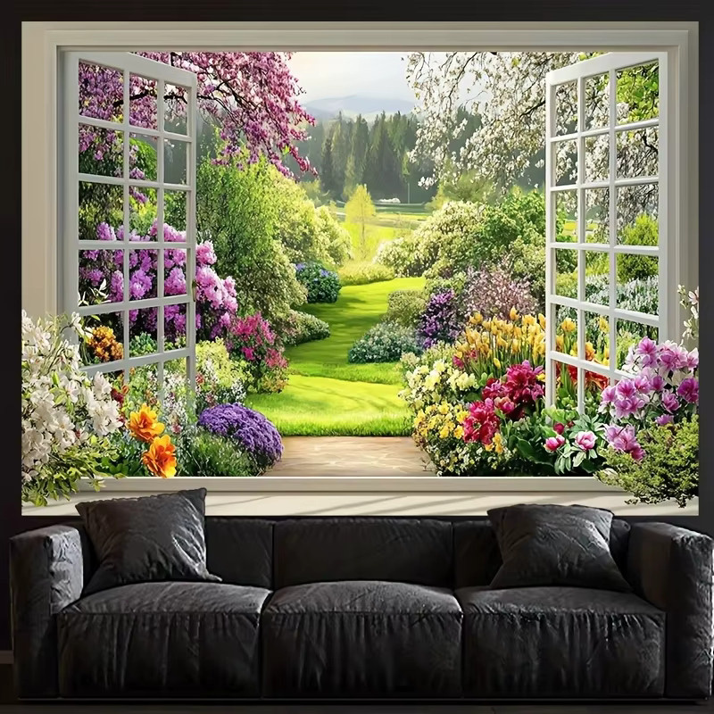 VIKAMA Fensterdekoration mit Frühlingsmotiv und floralem Blumenmeer-Hintergrundtuch in Multicolour, B/H: 60 x 40 cm - Bild 3