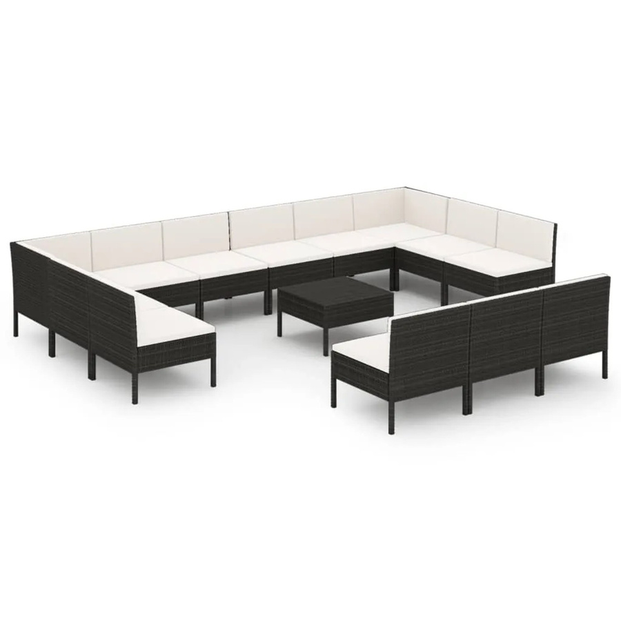vidaXL 14-tlg. Garten-Lounge-Set aus Poly Rattan in Schwarz mit Auflagen und Couchtisch - Bild 2