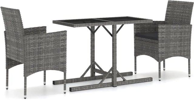 vidaXL 3-tlg Garten-Essgruppe Modell 30 aus Poly-Rattan in Anthrazit Grau mit Glastisch - Bild 1