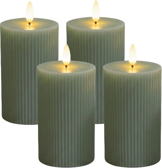 Relaxdays LED Kerzen 4er Set aus Echtwachs in Salbei mit flackerndem Effekt, Höhe: 13 cm, Durchmesser: 7,5 cm - Bild 1