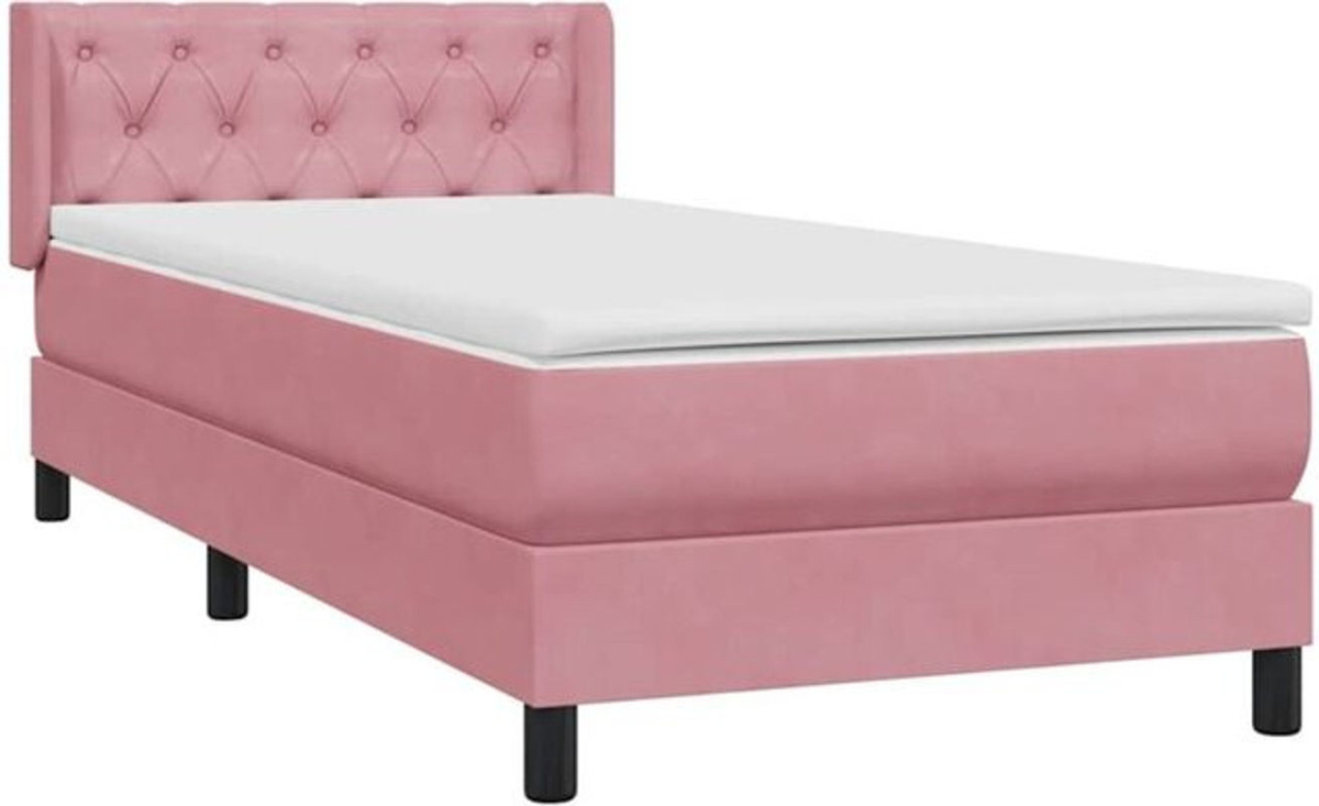 vidaxl Boxspringbett mit Matratze in Rosa und Weiß aus Samt, B/L: 80 x 220 cm - Bild 1